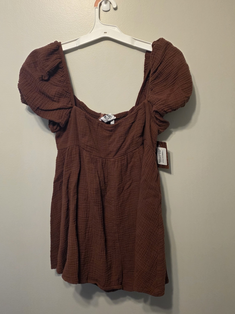 Princess Polly Brown Puff-Sleeve Square Neck Mini Dress